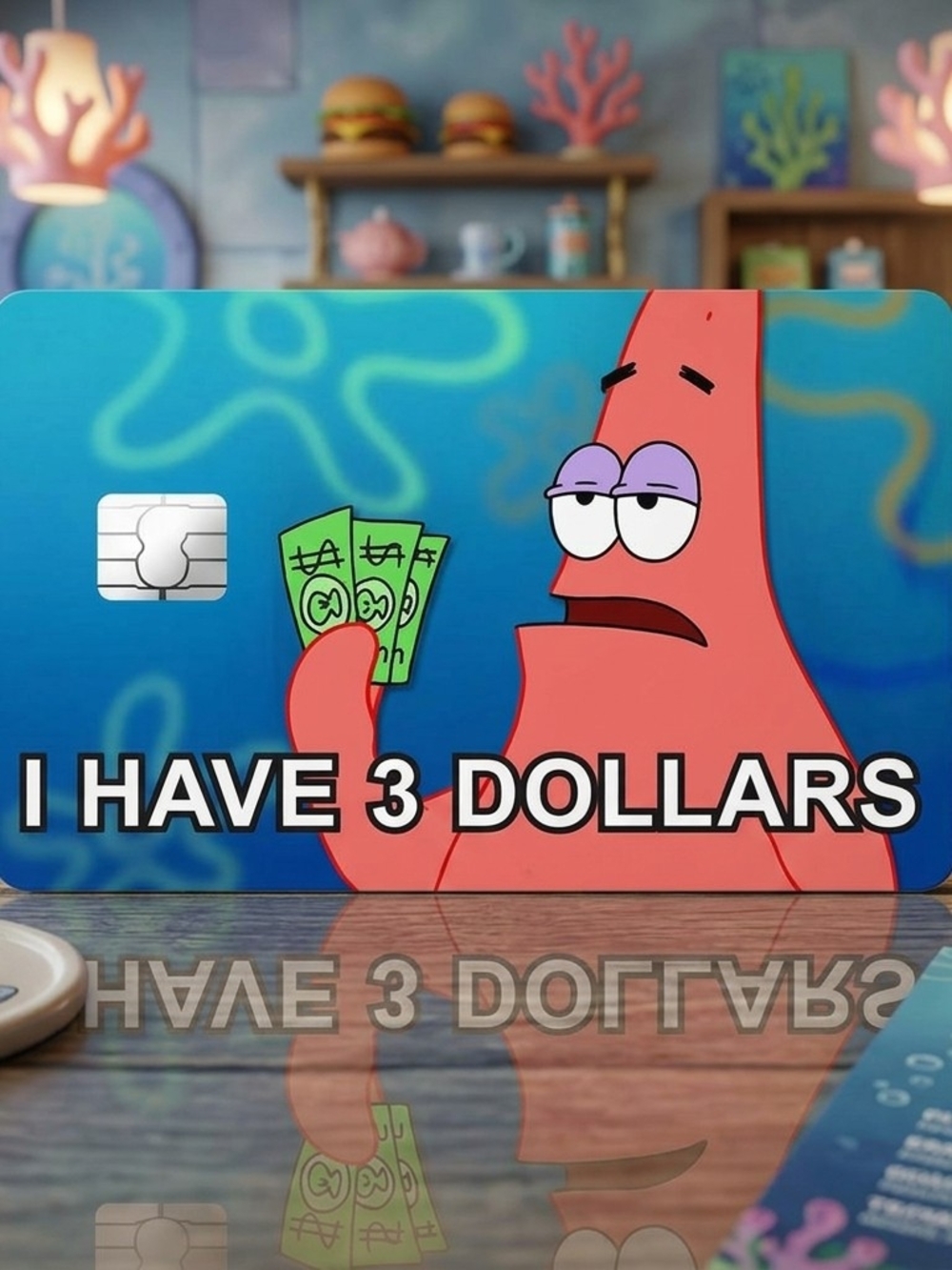 Blue Patrick Star Cartoon Card Skin - 'I Have 3 Dollars'